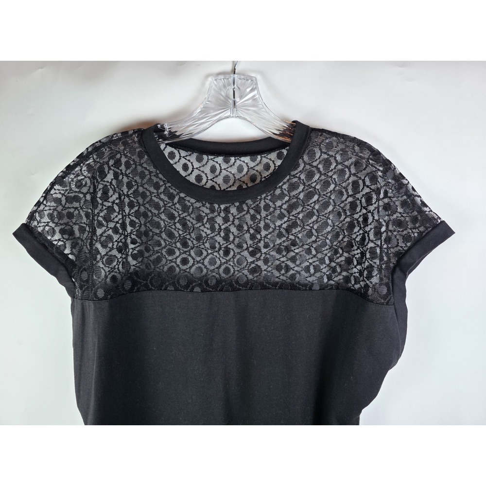 Shein Curve Top Women 2XL Black Lace Yoke Short Sleeve Blouse - Picture 2 of 7